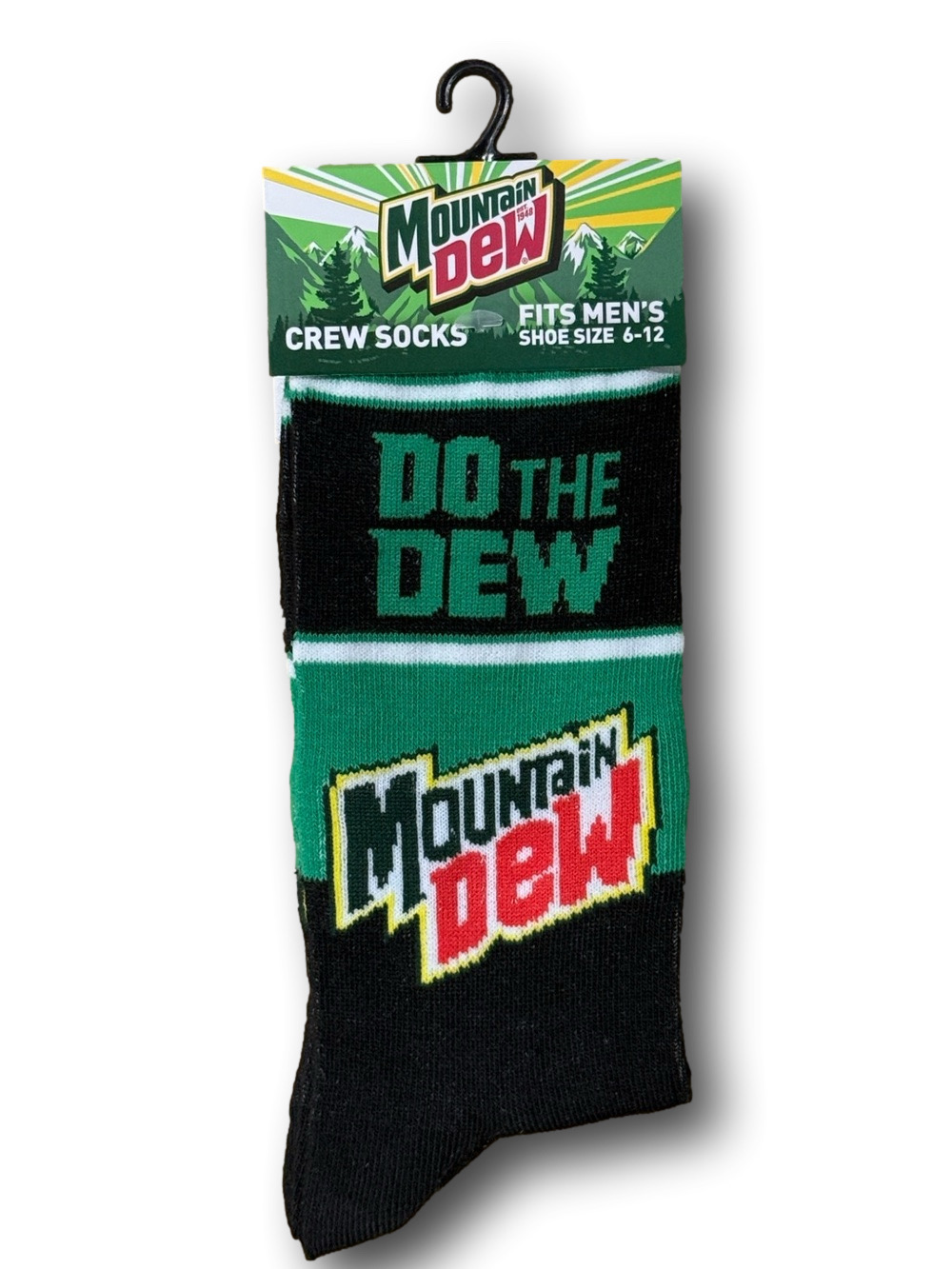 3/$20 Mountain Dew Retro Soda "Do The Dew" Funny Novelty Crew Socks - NWT